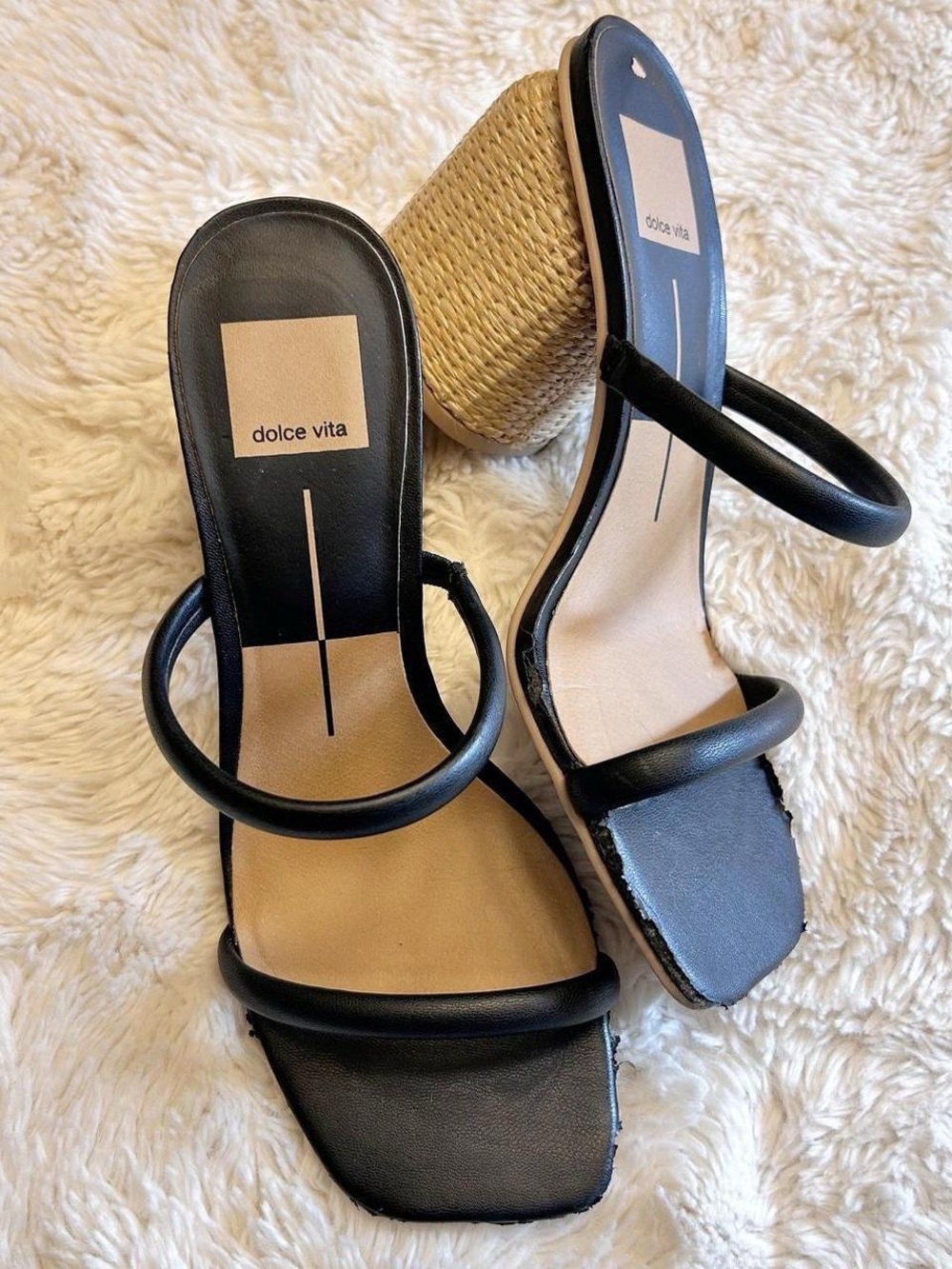 Dolce Vita Black Woven Block Heels Size 7.5